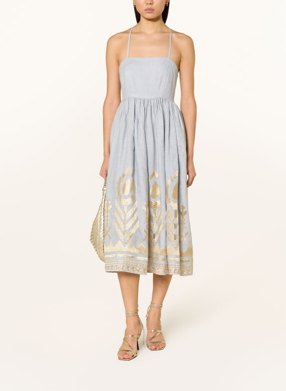 Greek Archaic Kori Strandkleid FEATHER aus Leinen mit Glitzergarn GRAU / GOLD