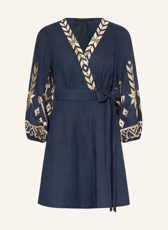 Greek Archaic Kori Strandkleid IOS aus Leinen DUNKELBLAU / GOLD