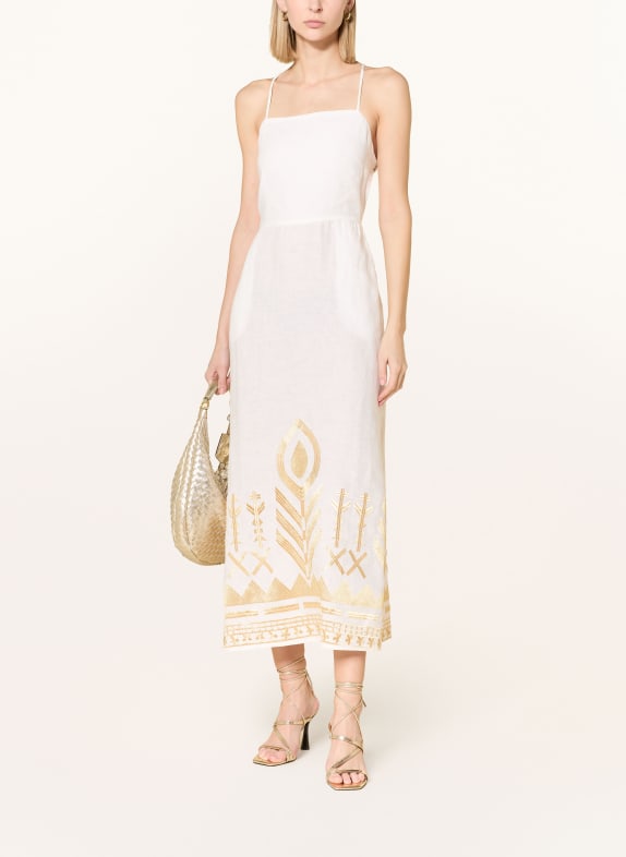 Greek Archaic Kori Strandkleid FEATHER aus Leinen mit Glitzergarn ECRU / GOLD