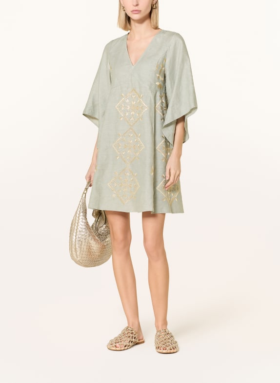 Greek Archaic Kori Strandkleid LEFKADA mit Glitzergarn und 3/4-Arm GRAU / GOLD