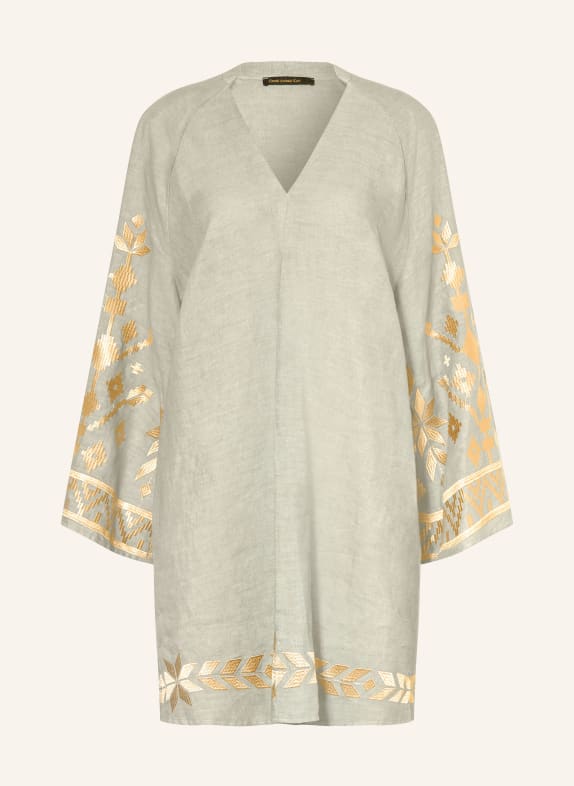 Greek Archaic Kori Plážové šaty IOS z lnu s třpytivou nití ŠEDÁ / ZLATÁ