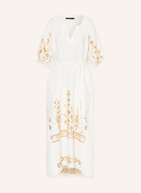 Greek Archaic Kori IOS linen beach dress with 3/4 sleeves WHITE / GOLD
