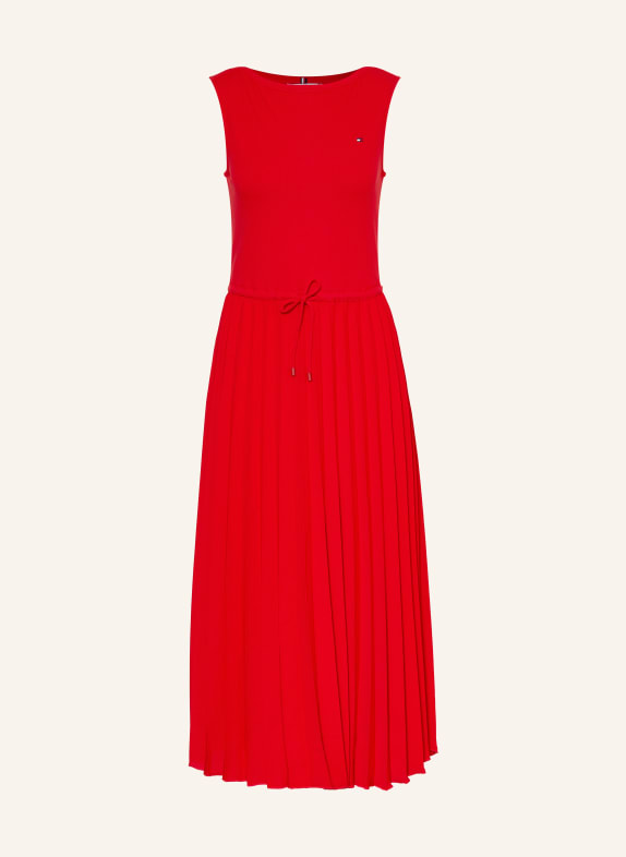 TOMMY HILFIGER Kleid im Materialmix mit Plissees ROT