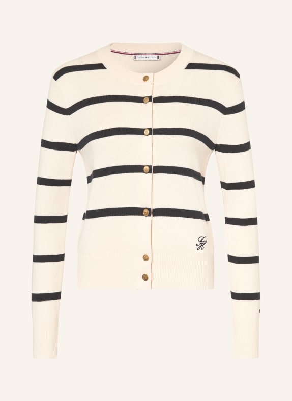 TOMMY HILFIGER Strickjacke CREME / SCHWARZ