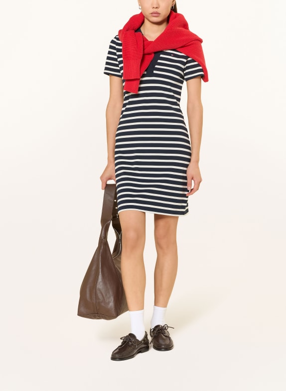TOMMY HILFIGER Piqué-Kleid DUNKELBLAU / WEISS