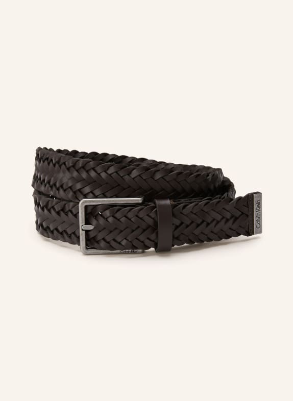 Calvin Klein Braided leather belt DARK BROWN / SILVER