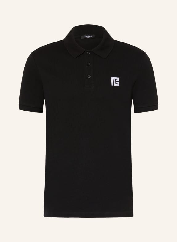 BALMAIN Piqué-Poloshirt SCHWARZ / WEISS