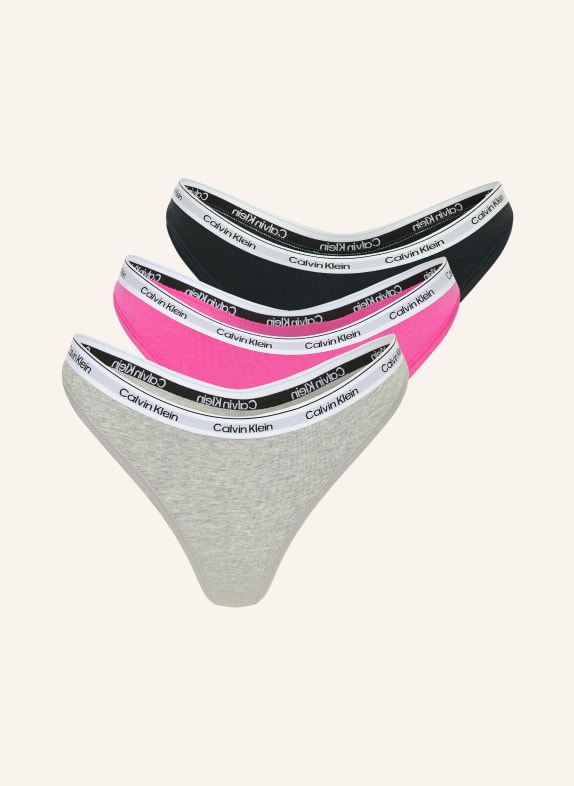 Calvin Klein 3ks balení tanga ICON LOGO RŮŽOVÁ / ŠEDÁ / ČERNÁ