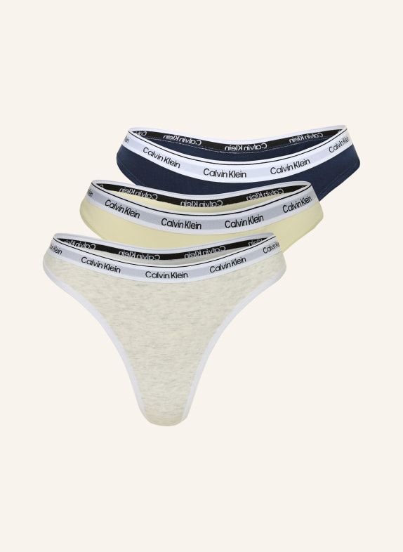 Calvin Klein 3ks balení tanga ICON LOGO TMAVĚ ŽLUTÁ / SVĚTLE ŠEDÁ / TMAVĚ MODRÁ