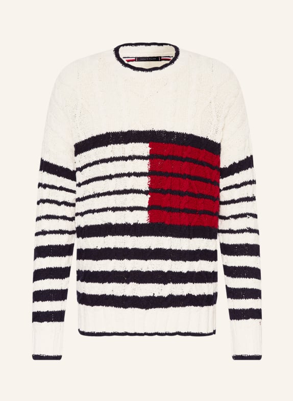 TOMMY HILFIGER Pullover ECRU / ROT / DUNKELBLAU
