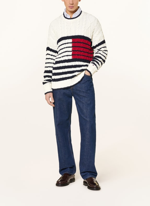 TOMMY HILFIGER Pullover ECRU / ROT / DUNKELBLAU