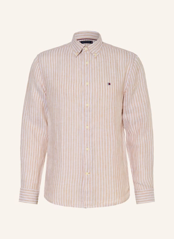 TOMMY HILFIGER Leinenhemd Regular Fit BEIGE / WEISS