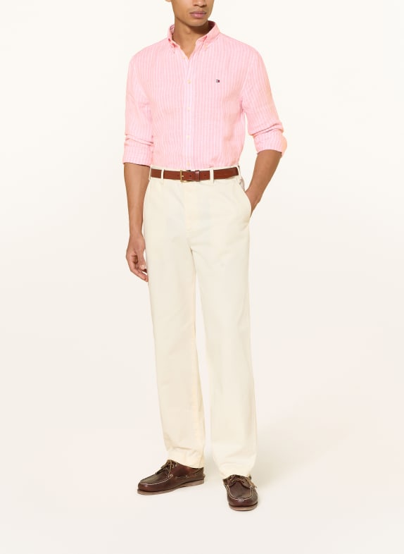 TOMMY HILFIGER Linnen overhemd Regular Fit ROZE / WIT