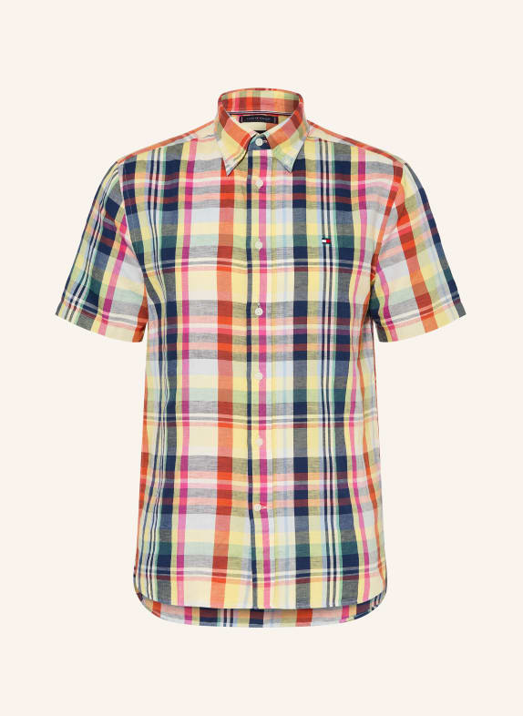 TOMMY HILFIGER Koszula z krótkim rękawem Regular Fit z lnem POMARAŃCZOWY / MOCNORÓŻOWY / ŻÓŁTY