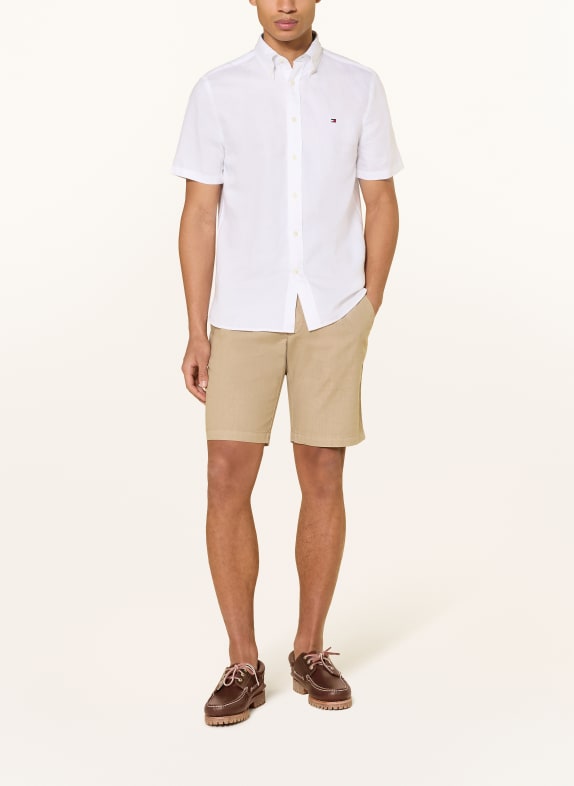 TOMMY HILFIGER Korte mouwen overhemd Regular Fit met linnen WIT