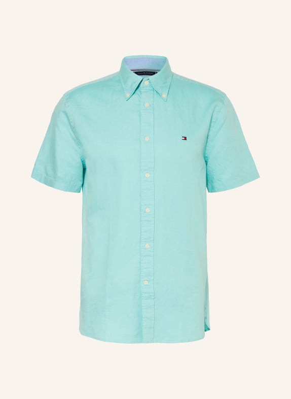 TOMMY HILFIGER Kurzarm-Hemd Regular Fit mit Leinen TÜRKIS