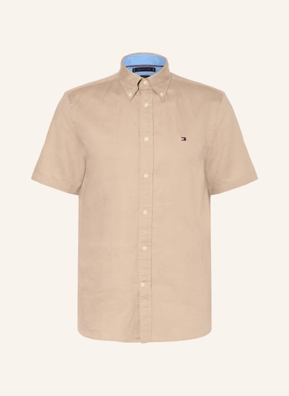 TOMMY HILFIGER Kurzarm-Hemd Regular Fit mit Leinen HELLBRAUN