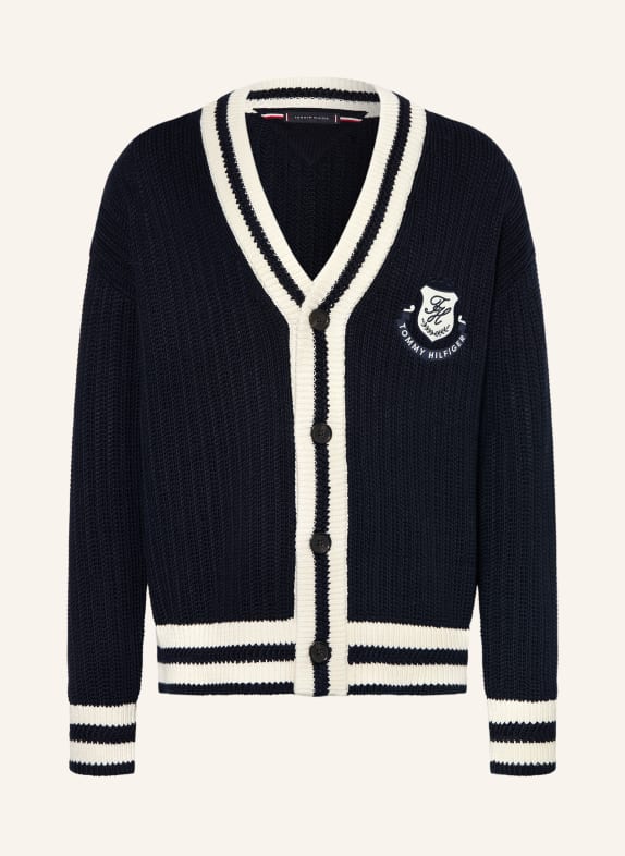 TOMMY HILFIGER Strickjacke DUNKELBLAU / WEISS