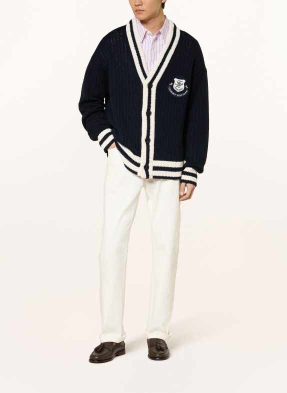 TOMMY HILFIGER Stickad kofta MÖRKBLÅ / VIT