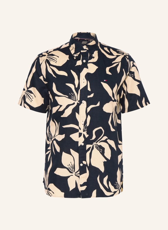 TOMMY HILFIGER Kurzarm-Hemd Regular Fit mit Leinen DUNKELBLAU / ECRU