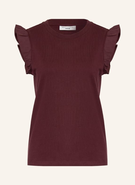 Marc O'Polo DENIM Top s volánky TMAVĚ ČERVENÁ