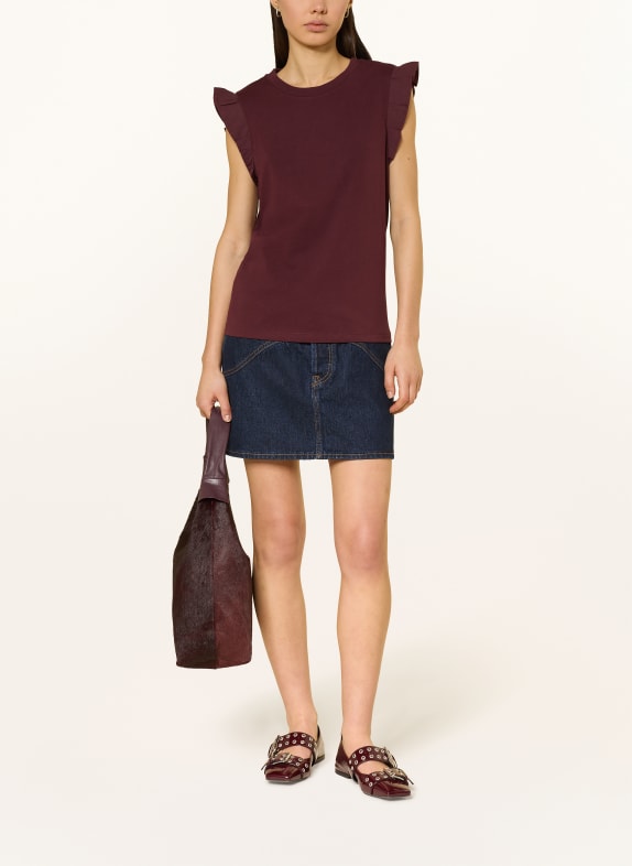 Marc O'Polo DENIM Top met ruches DONKERROOD