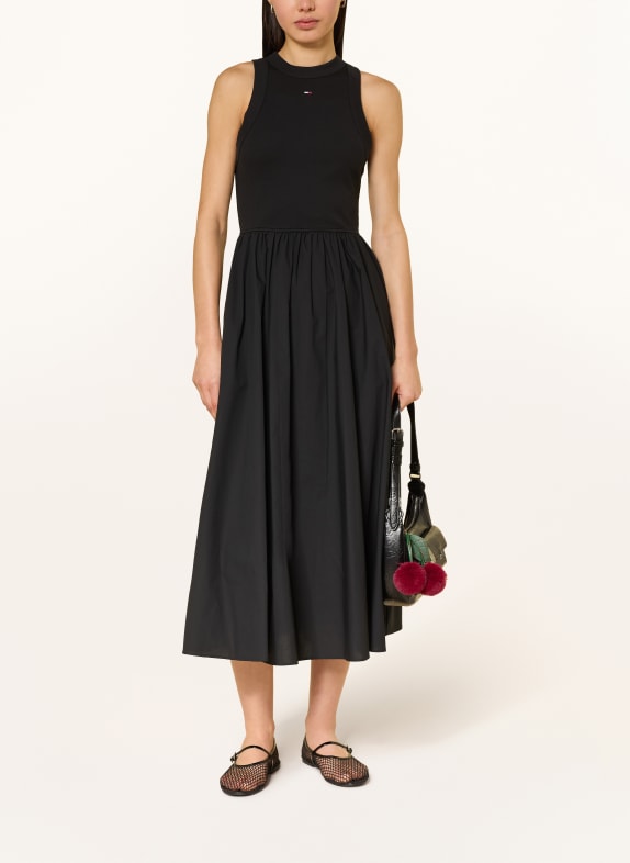 TOMMY JEANS Kleid im Materialmix SCHWARZ