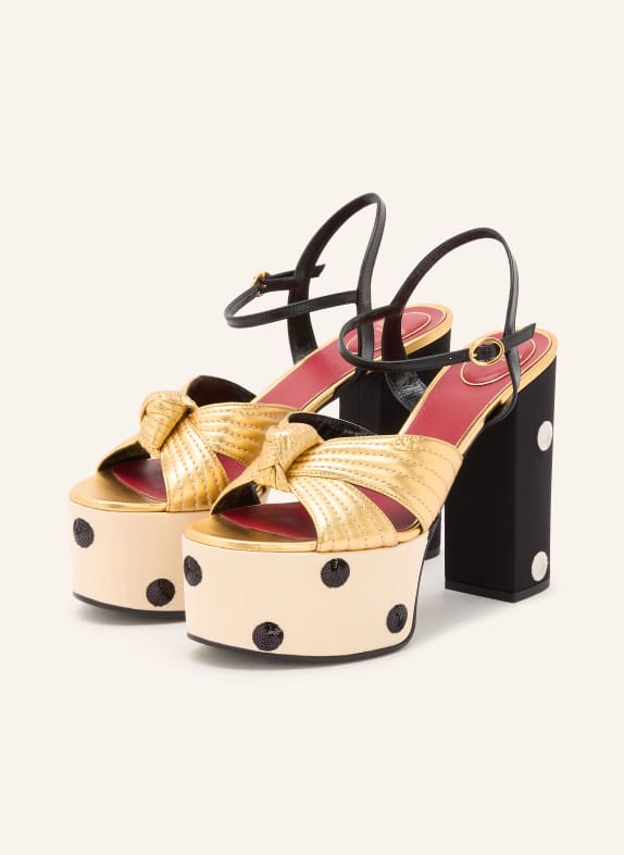 VALENTINO GARAVANI Plateau-Sandaletten mit Pailletten GOLD / CREME / SCHWARZ