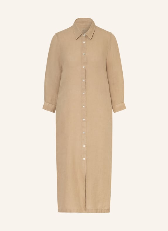 120%lino Lněné šaty s košilovým střihem SVĚTLE HNĚDÁ