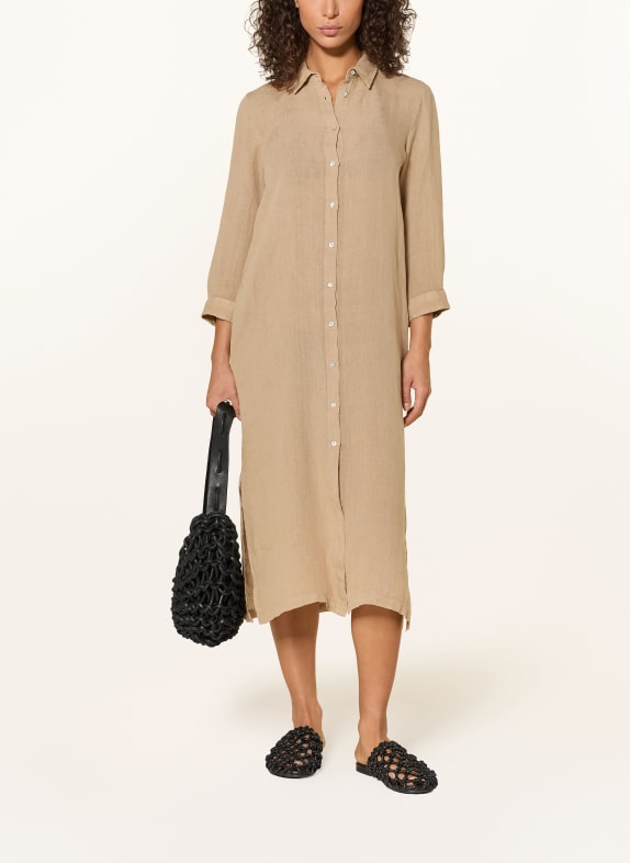120%lino Lněné šaty s košilovým střihem SVĚTLE HNĚDÁ