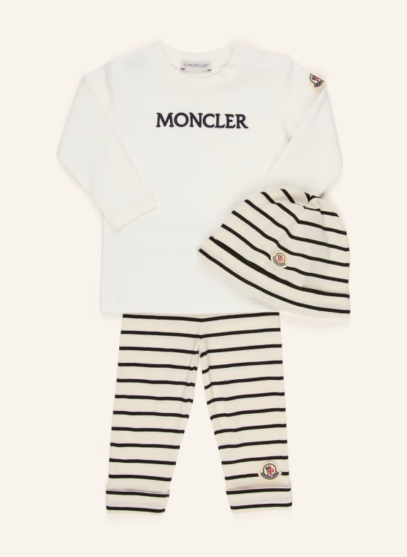MONCLER enfant Set: Hose, Longsleeve und Mütze CREME / SCHWARZ