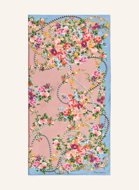 DOLCE & GABBANA silk scarf DUSKY PINK / GREEN / LIGHT BLUE