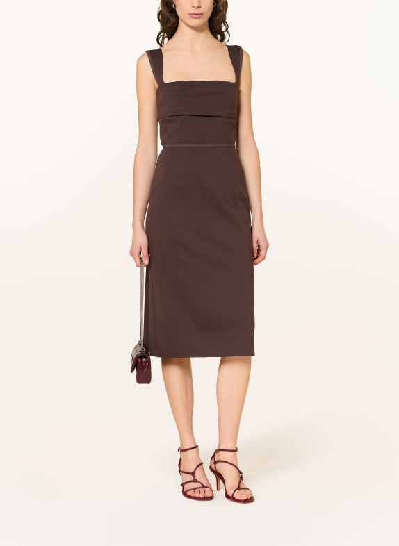 BOSS Robe en jersey DRAPERA MARRON FONCÉ