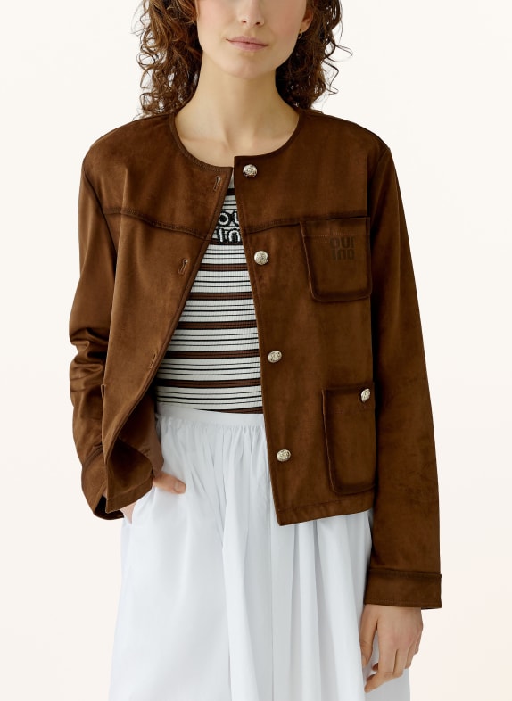 oui Kastenjacke in Lederoptik DUNKELBRAUN