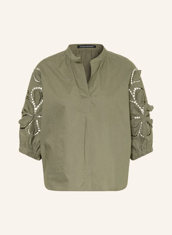 LUISA CERANO Bluzka z koronką z otworami KHAKI