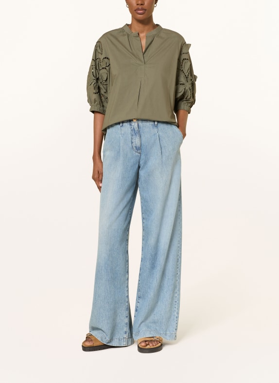 LUISA CERANO Bluse med hulblonder KHAKI
