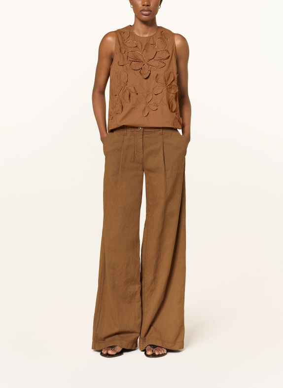 LUISA CERANO Jeans met wijde pijpen en linnen 7642 dark terracotta new old dyed