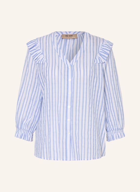 MOS MOSH Bluse MMDEBBY mit 3/4-Arm und Volants HELLBLAU / WEISS
