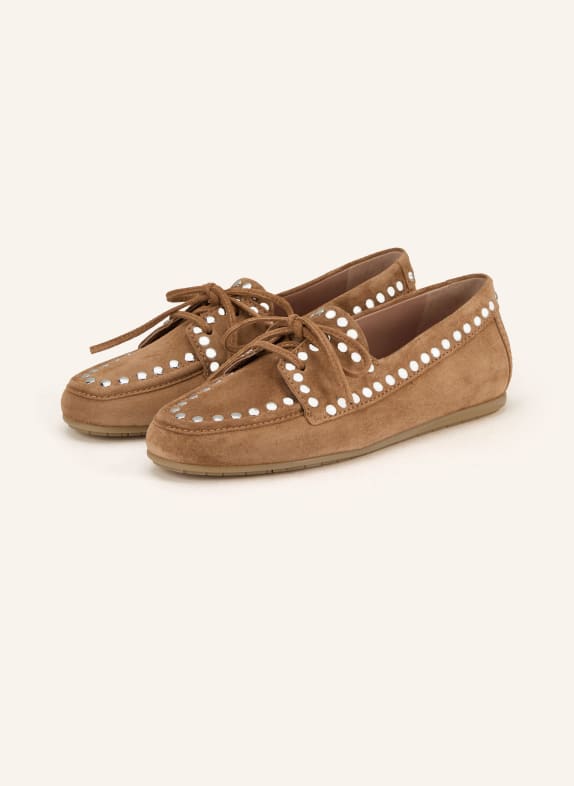 KENNEL & SCHMENGER Mokasyny DROP z nitami BRĄZOWY / SREBRNY