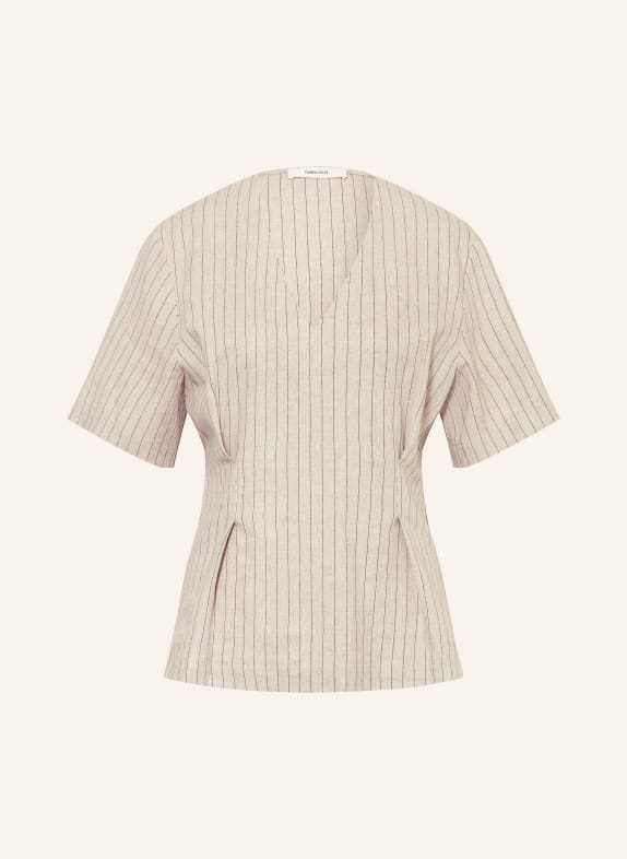 SELECTED Femme Blůza s lnem BÉŽOVÁ / ČERNÁ