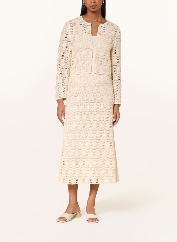 MARC CAIN Gehaakt vest met sieradenparels 112 bright ecru