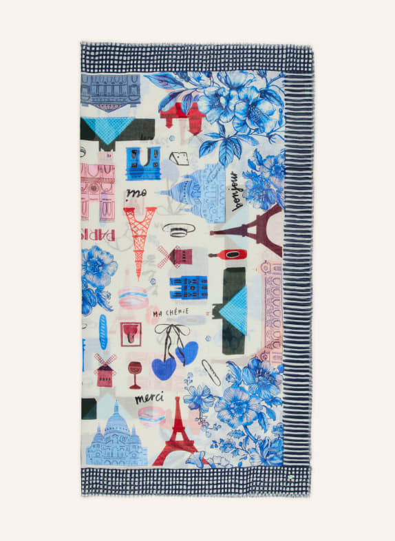 CODELLO szal NIEBIESKI / ECRU / CIEMNOCZERWONY