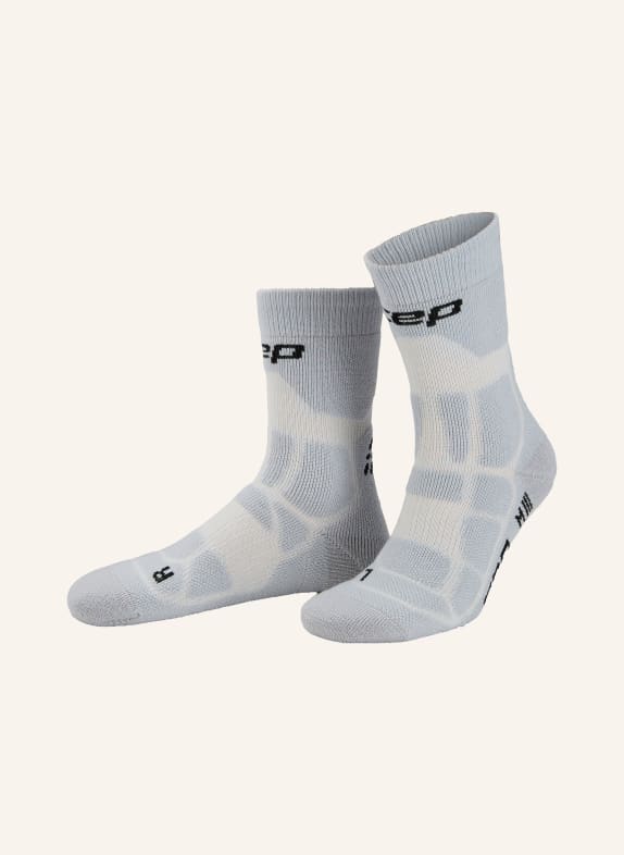 cep Trekking-Socken HIKING MAX CUSHION COMPRESSION MID CUT mit Merinowolle HELLGRAU / CREME / SCHWARZ