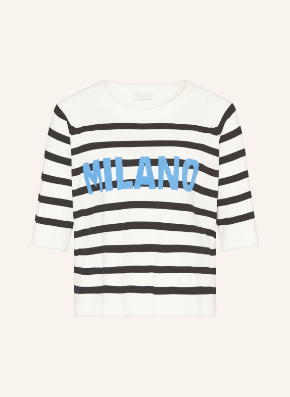 MILANO ITALY Oversized svetr s 3/4 rukávy BÍLÁ / TMAVĚ MODRÁ