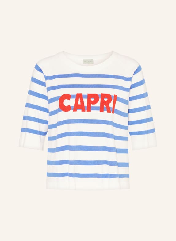 MILANO ITALY Oversized svetr s 3/4 rukávy BÍLÁ / TMAVĚ MODRÁ