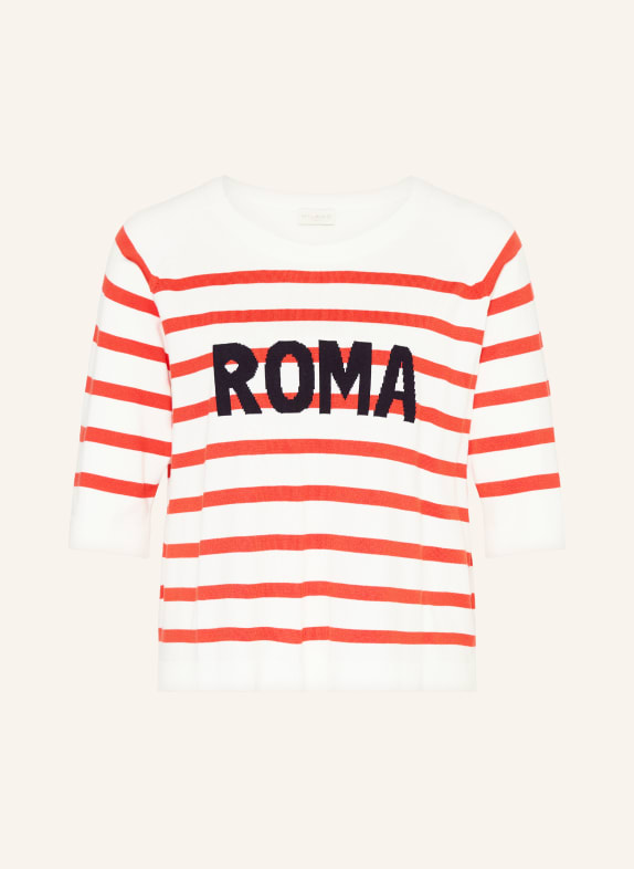 MILANO ITALY Oversized svetr s 3/4 rukávy BÍLÁ / ČERVENÁ