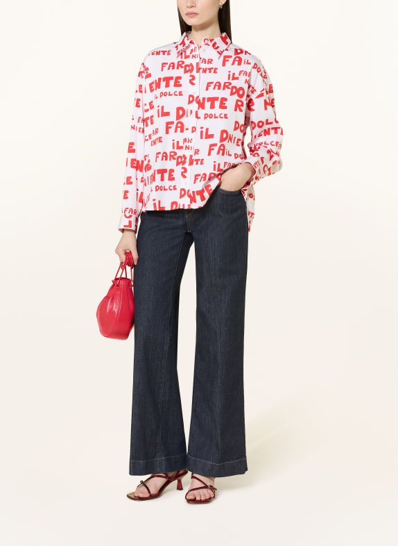 MILANO ITALY Oversized overhemdblouse WIT / ROOD