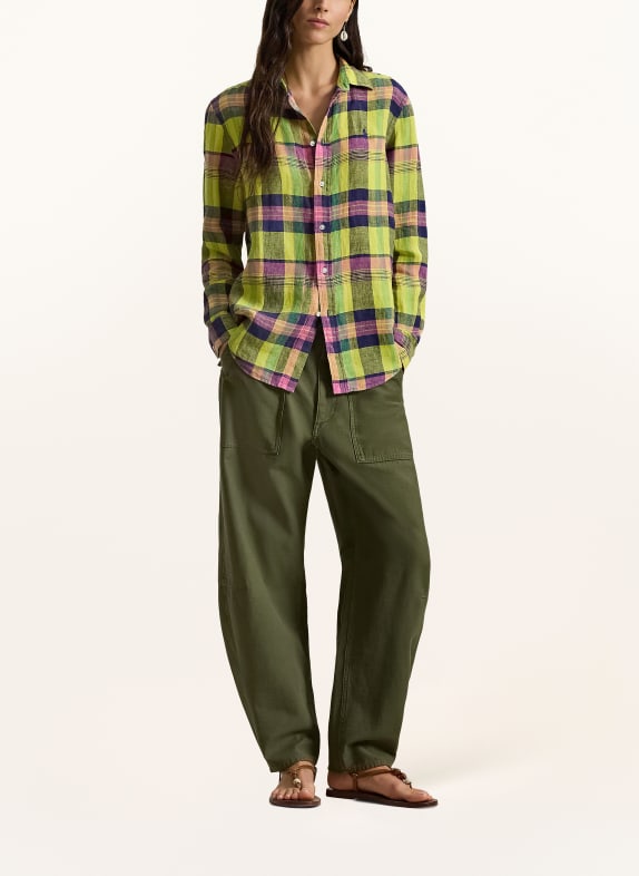 POLO RALPH LAUREN Linnen overhemdblouse GROEN / DONKERPAARS / DONKERBLAUW
