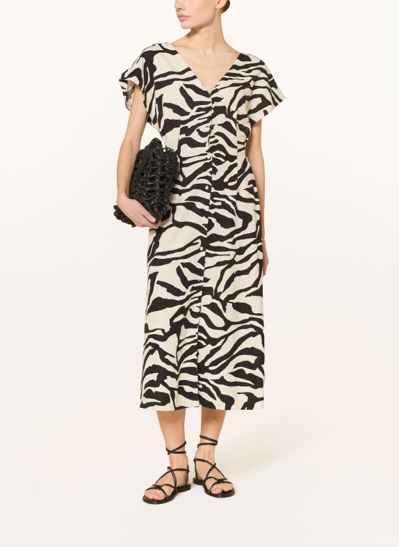 ICHI Kleid IHLINNO mit Leinen SCHWARZ / CREME