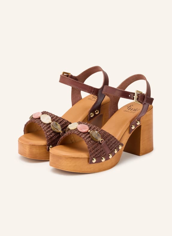 È MIA Plateau-Sandaletten mit Schmucksteinen und Nieten DUNKELBRAUN